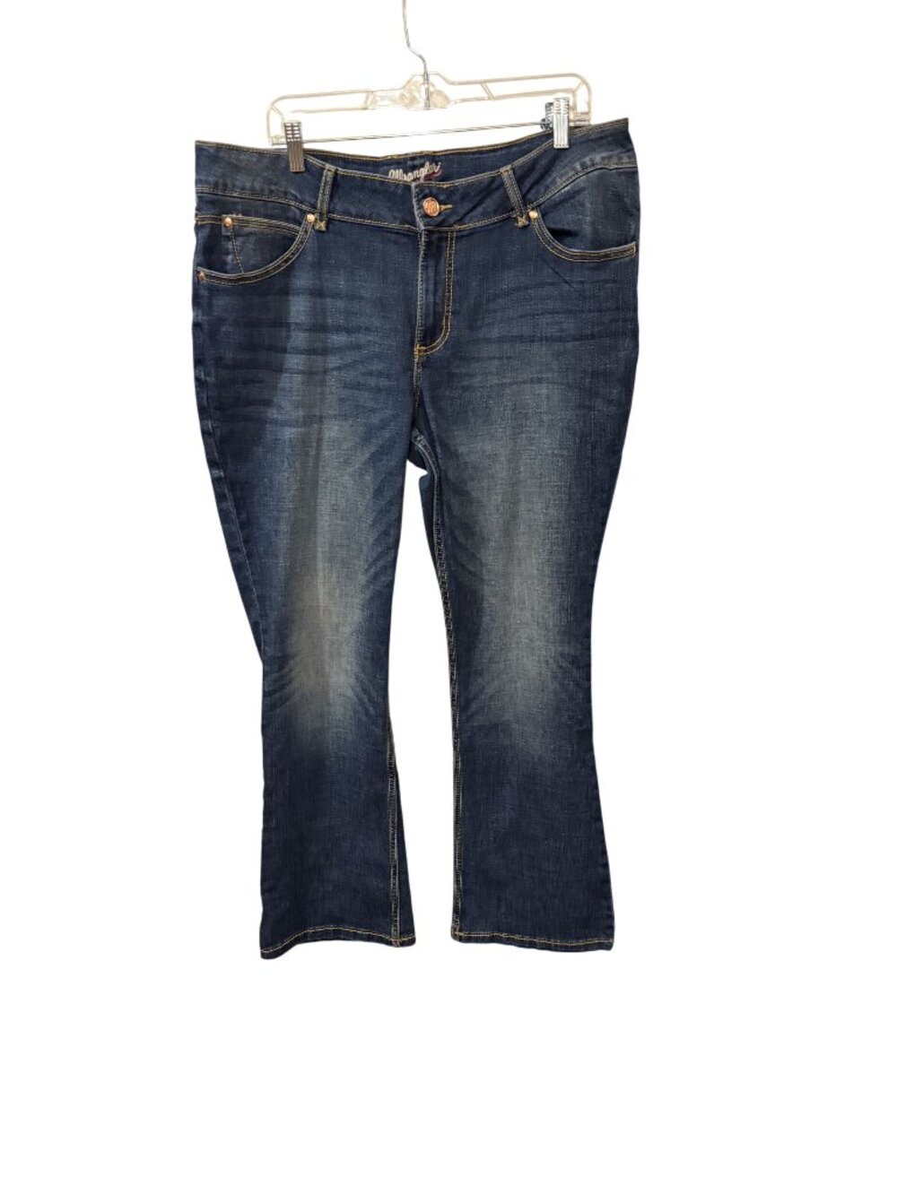 Wrangler Womens Bootcut Jeans Distressed Blue Denim Mid-Rise Classic Fit size 18
